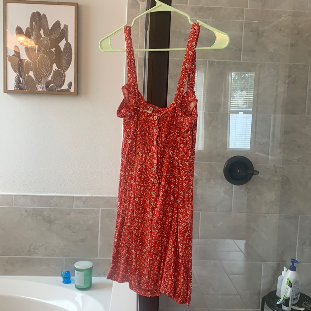 Red floral summer dress